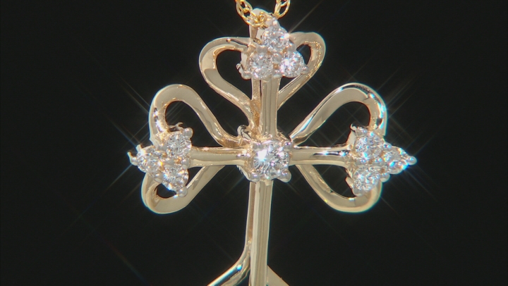 White Lab-Grown Diamond 14k Yellow Gold Cross Pendant With 18" Rope Chain 0.35ctw Video Thumbnail