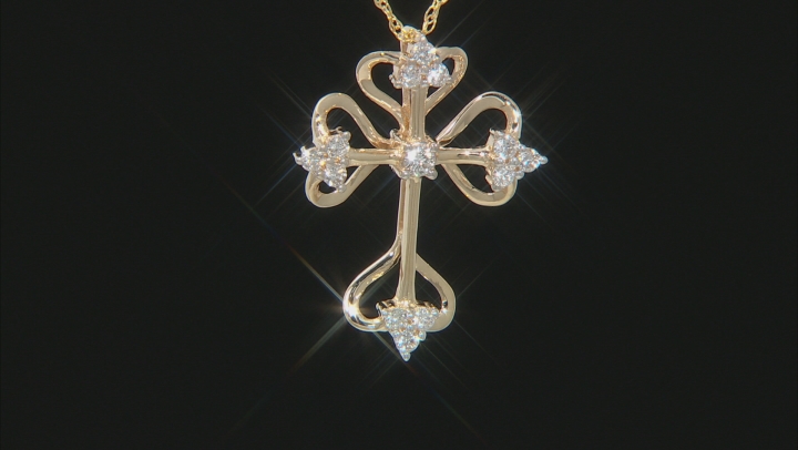 White Lab-Grown Diamond 14k Yellow Gold Cross Pendant With 18" Rope Chain 0.35ctw Video Thumbnail