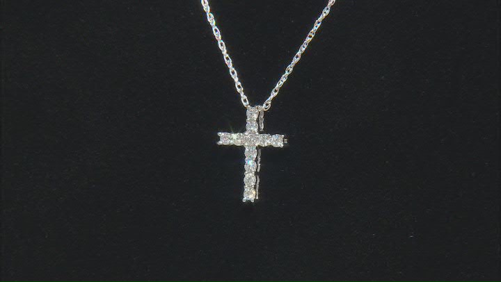 White Lab-Grown Diamond Rhodium Over Sterling Silver Cross Pendant With 18" Rope Chain 0.25ctw Video Thumbnail
