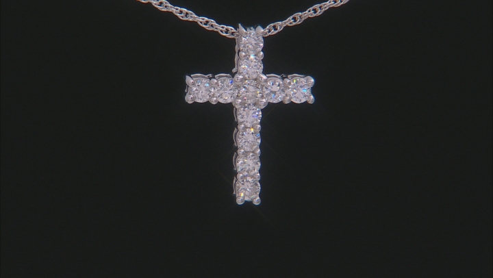 White Lab-Grown Diamond Rhodium Over Sterling Silver Cross Pendant With 18" Rope Chain 0.50ctw
