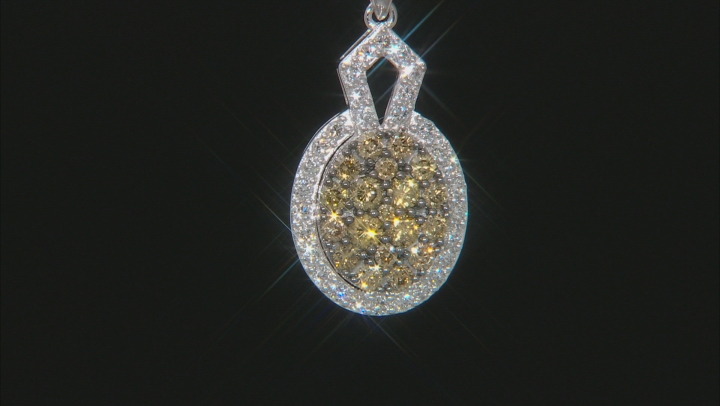 Champagne & White Lab-Grown Diamond 14k White Gold Cluster Pendant With 18" Singapore Chain 0.80ctw Video Thumbnail