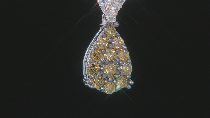 Champagne And White Lab-Grown Diamond 14k White Gold Cluster Pendant With Chain 0.49ctw Video Thumbnail