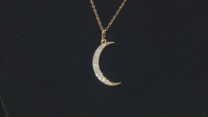 White Lab-Grown Diamond 14k Yellow Gold Over Sterling Silver Moon Pendant With Chain 0.15ctw Video Thumbnail
