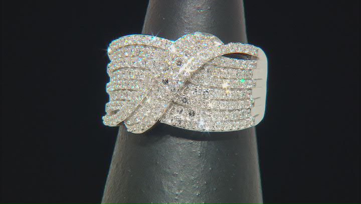 White Lab-Grown Diamond Rhodium Over Sterling Silver Crossover Band Ring 1.00ctw Video Thumbnail