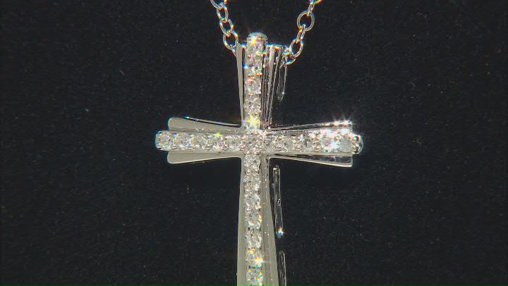White Lab-Grown Diamond Rhodium Over Sterling Silver Cross Pendant With Chain 0.25ctw Video Thumbnail
