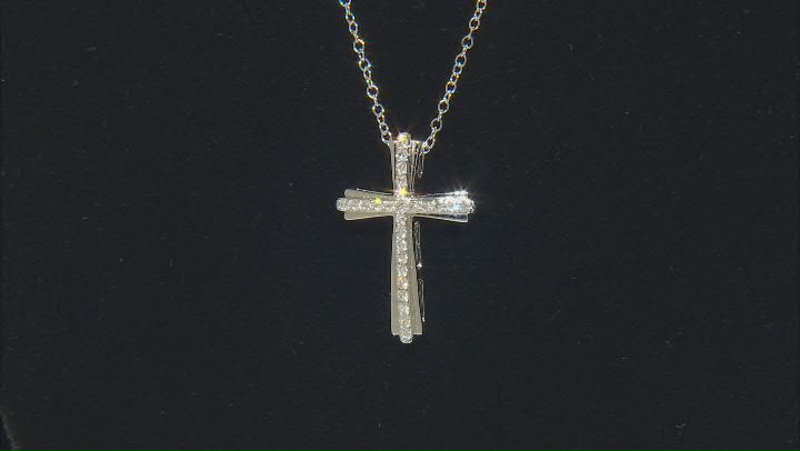 White Lab-Grown Diamond Rhodium Over Sterling Silver Cross Pendant With Chain 0.25ctw Video Thumbnail