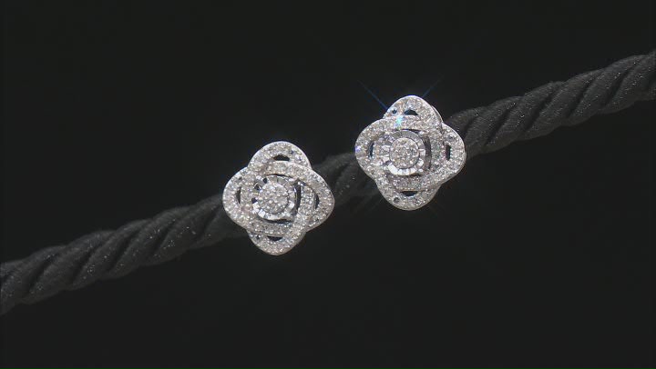 White Lab-Grown Diamond Rhodium Over Sterling Silver Cluster Earrings 0.50ctw Video Thumbnail