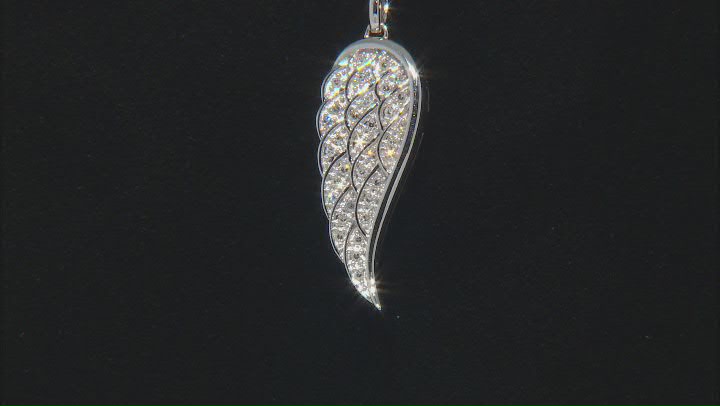 White Lab-Grown Diamond Rhodium Over Sterling Silver Angel Wing Pendant With 19" Cable Chain 0.20ctw Video Thumbnail