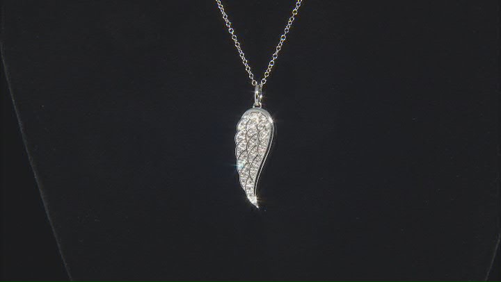 White Lab-Grown Diamond Rhodium Over Sterling Silver Angel Wing Pendant With 19" Cable Chain 0.20ctw Video Thumbnail