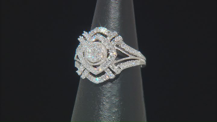 White Lab-Grown Diamond Rhodium Over Sterling Silver Cluster Ring 0.60ctw Video Thumbnail