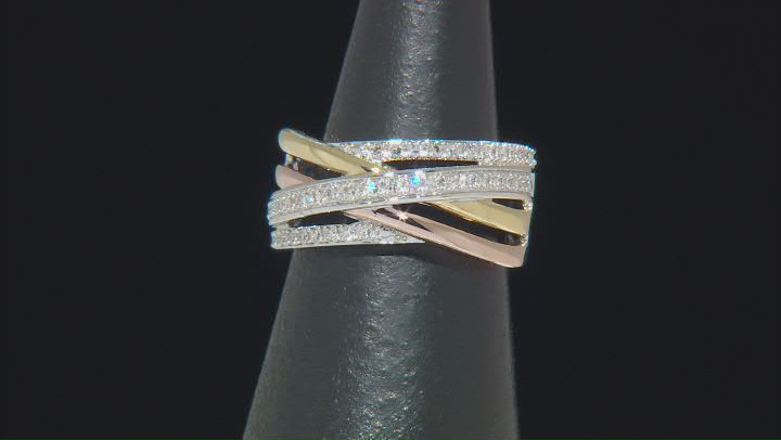 White Lab-Grown Diamond Rhodium & 14k Yellow & Rose Gold Over Sterling Silver Crossover Ring 0.25ctw Video Thumbnail