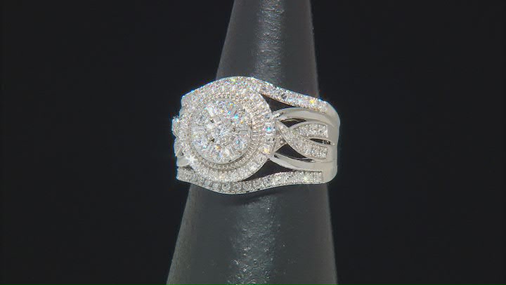 White Lab-Grown Diamond Rhodium Over Sterling Silver Cluster Ring 0.75ctw Video Thumbnail