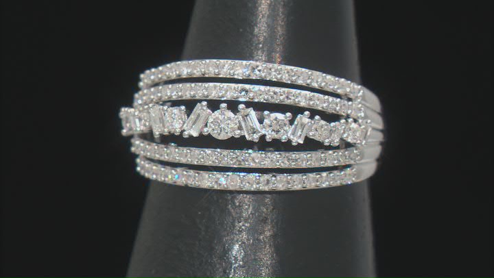 White Lab-Grown Diamond Rhodium Over Sterling Silver Wide Band Ring 0.75ctw Video Thumbnail