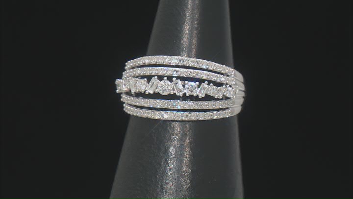 White Lab-Grown Diamond Rhodium Over Sterling Silver Wide Band Ring 0.75ctw Video Thumbnail