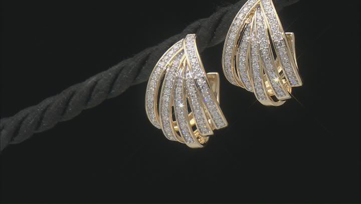 White Lab-Grown Diamond 14k Yellow Gold Over Sterling Silver J-Hoop Earrings 1.00ctw Video Thumbnail