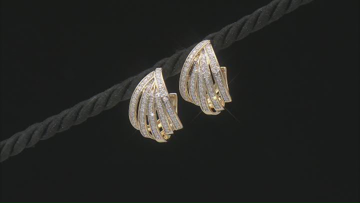 White Lab-Grown Diamond 14k Yellow Gold Over Sterling Silver J-Hoop Earrings 1.00ctw Video Thumbnail