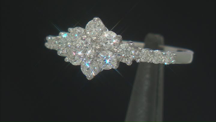 White Lab-Grown Diamond Rhodium Over Sterling Silver Cluster Ring 0.90ctw Video Thumbnail