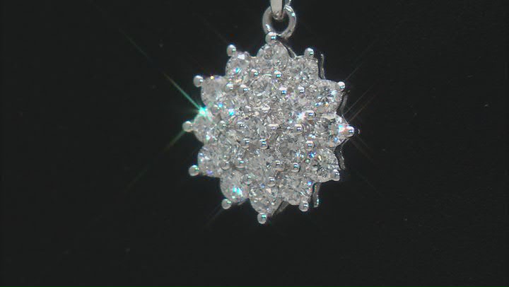 White Lab-Grown Diamond Rhodium Over Sterling Silver Cluster Pendant With Singapore Chain 0.97ctw Video Thumbnail