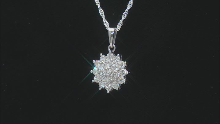 White Lab-Grown Diamond Rhodium Over Sterling Silver Cluster Pendant With Singapore Chain 0.97ctw Video Thumbnail