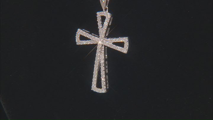 White Lab-Grown Diamond Rhodium Over Sterling Silver Cross Pendant With Cable Chain 0.50ctw Video Thumbnail