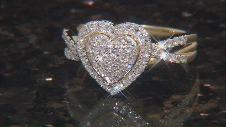 White Lab-Grown Diamond 14k Yellow Gold Over Sterling Silver Heart Cluster Ring 0.50ctw Video Thumbnail