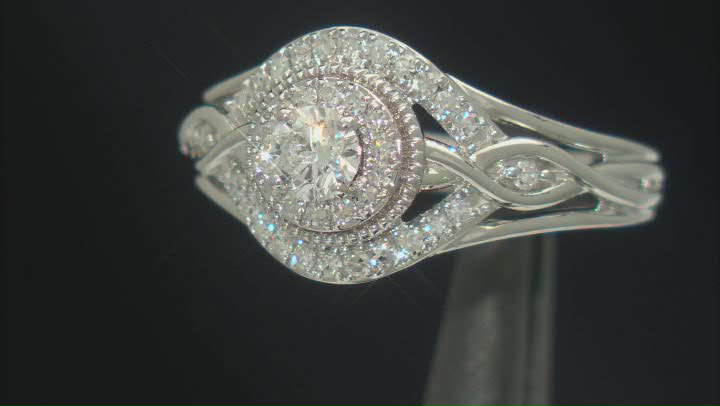 White Lab-Grown Diamond Rhodium Over Sterling Silver Halo Ring 0.50ctw Video Thumbnail