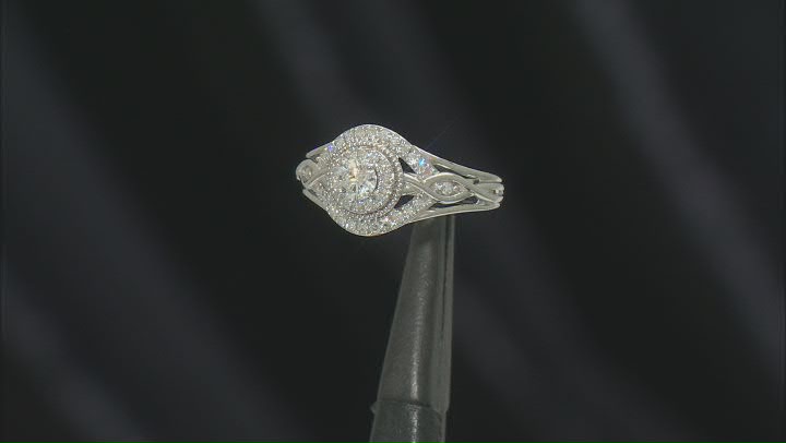White Lab-Grown Diamond Rhodium Over Sterling Silver Halo Ring 0.50ctw Video Thumbnail