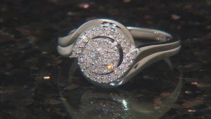 White Lab-Grown Diamond Rhodium Over Sterling Silver Halo Ring 0.33ctw Video Thumbnail