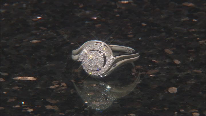 White Lab-Grown Diamond Rhodium Over Sterling Silver Halo Ring 0.33ctw Video Thumbnail