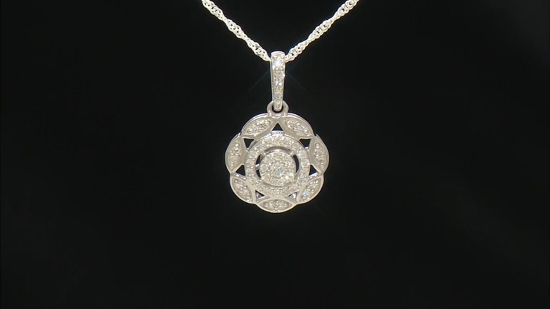 White Lab-Grown Diamond Rhodium Over Sterling Silver Pendant With 18" Singapore Chain 0.55ctw Video Thumbnail