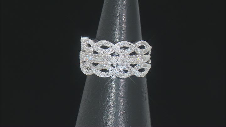 White Lab-Grown Diamond Rhodium Over Sterling Silver Wide Band Ring 0.80ctw Video Thumbnail
