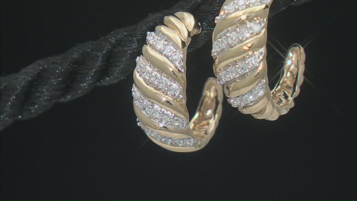 White Lab-Grown Diamond 14k Yellow Gold Over Sterling Silver J-Hoop Earrings 0.25ctw Video Thumbnail