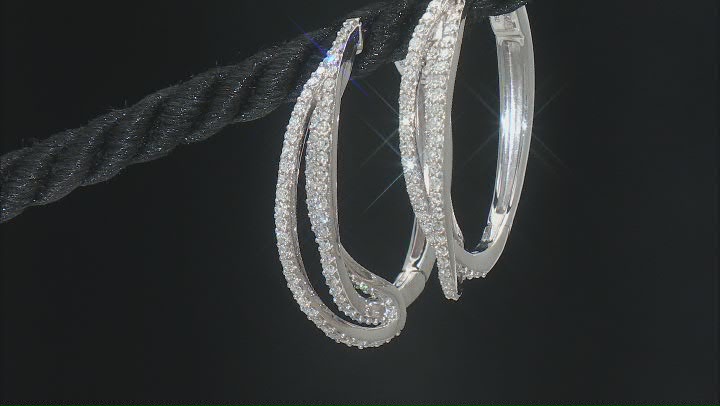 White Lab-Grown Diamond Rhodium Over Sterling Silver Hoop Earrings 1.00ctw Video Thumbnail