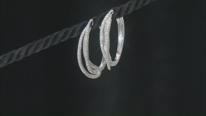 White Lab-Grown Diamond Rhodium Over Sterling Silver Hoop Earrings 1.00ctw Video Thumbnail