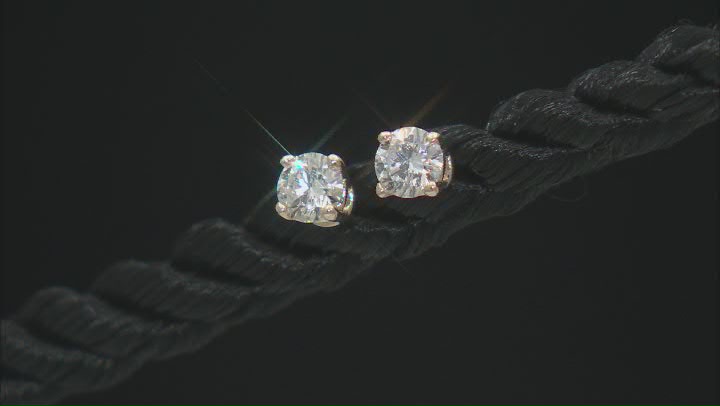 White Lab-Grown Diamond F VS 10k Yellow Gold Solitaire Stud Earrings 0.25ctw Video Thumbnail