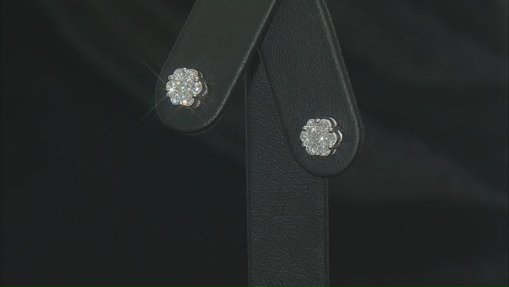 White Lab-Grown Diamond H SI1 Rhodium Over Sterling Silver Cluster Stud Earrings 1.00ctw Video Thumbnail