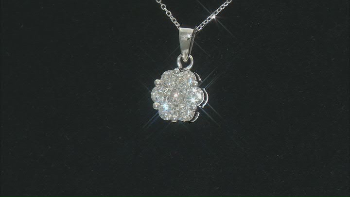 White Lab-Grown Diamond H SI1 Rhodium Over Sterling Silver Cluster Pendant 1.00ctw Video Thumbnail