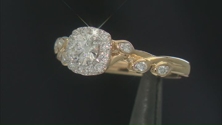 White Lab-Grown Diamond H SI1 14k Yellow Gold Over Sterling Silver Halo Ring 0.70ctw Video Thumbnail