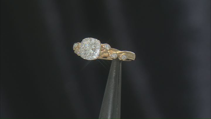 White Lab-Grown Diamond H SI1 14k Yellow Gold Over Sterling Silver Halo Ring 0.70ctw Video Thumbnail