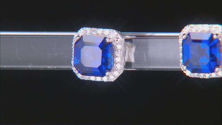 Lab Created Sapphire And Lab-Grown Diamond Rhodium Over Sterling Silver Halo Earrings 3.32ctw Video Thumbnail