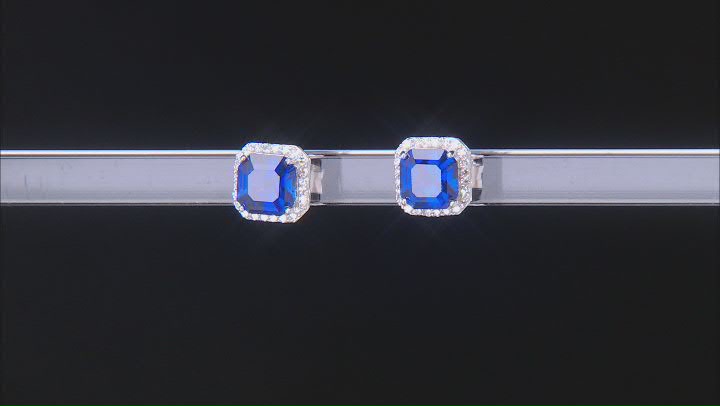 Lab Created Sapphire And Lab-Grown Diamond Rhodium Over Sterling Silver Halo Earrings 3.32ctw Video Thumbnail