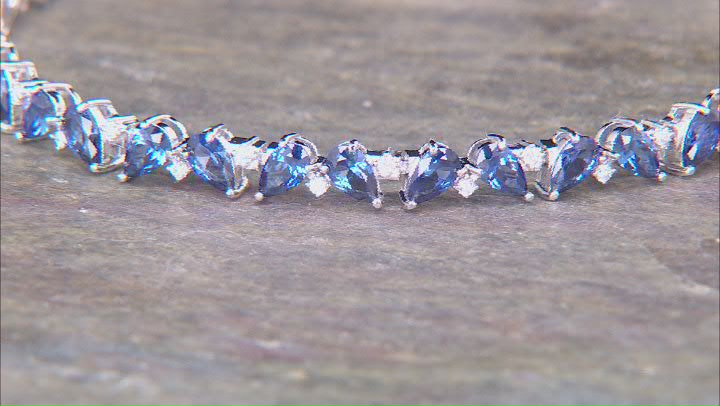 Lab Created Sapphire And Lab-Grown Diamond Rhodium Over Sterling Silver Tennis Bracelet 8.37ctw Video Thumbnail