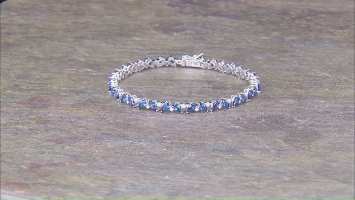 Lab Created Sapphire And Lab-Grown Diamond Rhodium Over Sterling Silver Tennis Bracelet 8.37ctw Video Thumbnail