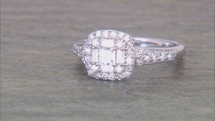 White Lab-Grown Diamond H SI1 Rhodium Over Sterling Silver Halo Ring 0.75ctw Video Thumbnail