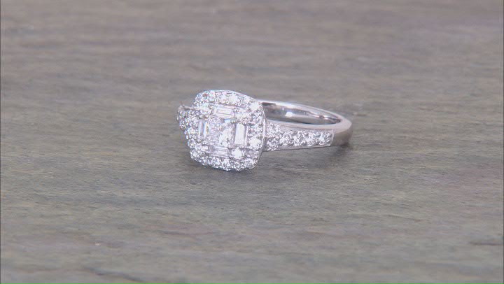 White Lab-Grown Diamond H SI1 Rhodium Over Sterling Silver Halo Ring 0.75ctw Video Thumbnail