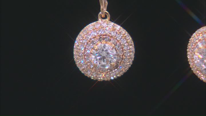 White Lab-Grown Diamond H SI 14k Yellow Gold Over Sterling Silver Halo Earrings 1.25ctw Video Thumbnail
