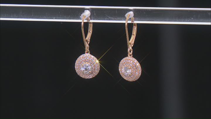 White Lab-Grown Diamond H SI 14k Yellow Gold Over Sterling Silver Halo Earrings 1.25ctw Video Thumbnail