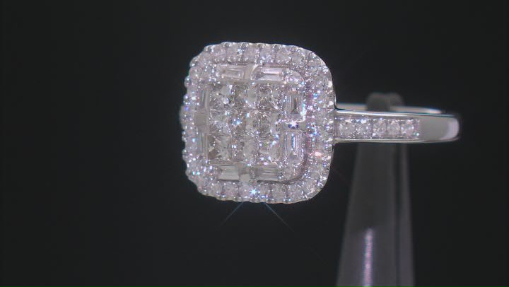 White Lab-Grown Diamond G SI Rhodium Over Sterling Silver Halo Ring 1.00ctw Video Thumbnail