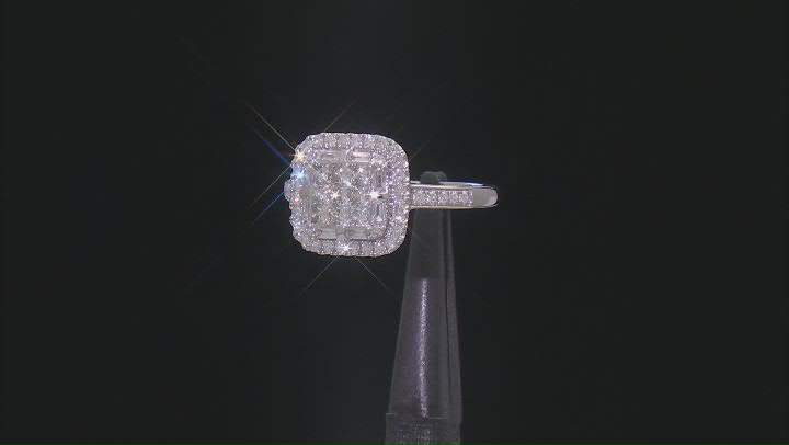 White Lab-Grown Diamond G SI Rhodium Over Sterling Silver Halo Ring 1.00ctw Video Thumbnail