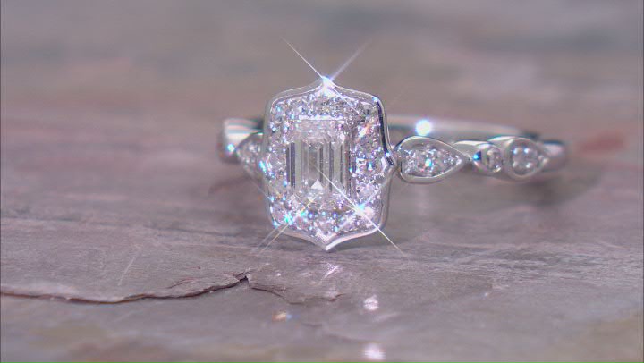 White Lab-Grown Diamond G SI Rhodium Over Sterling Silver Halo Ring 0.75ctw Video Thumbnail